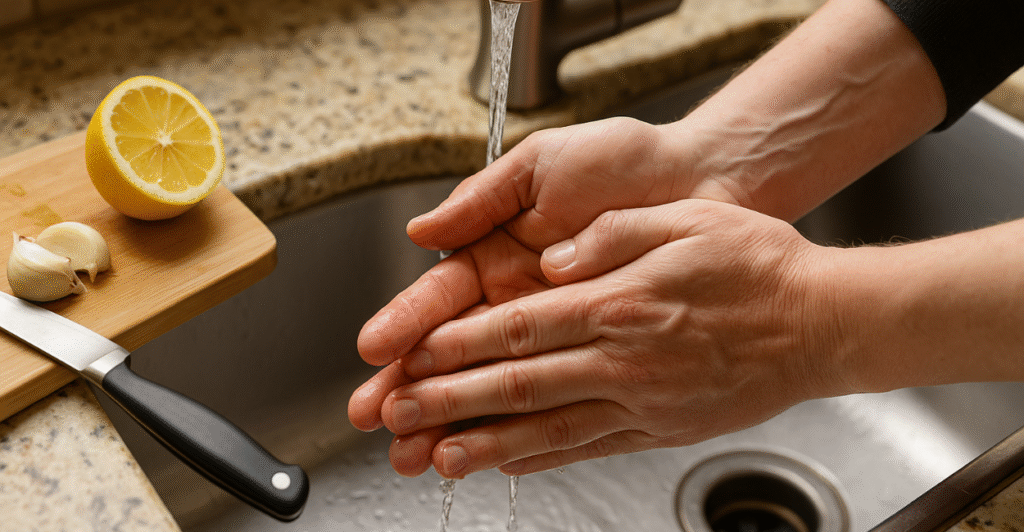 eliminar o cheiro de alho das mãos