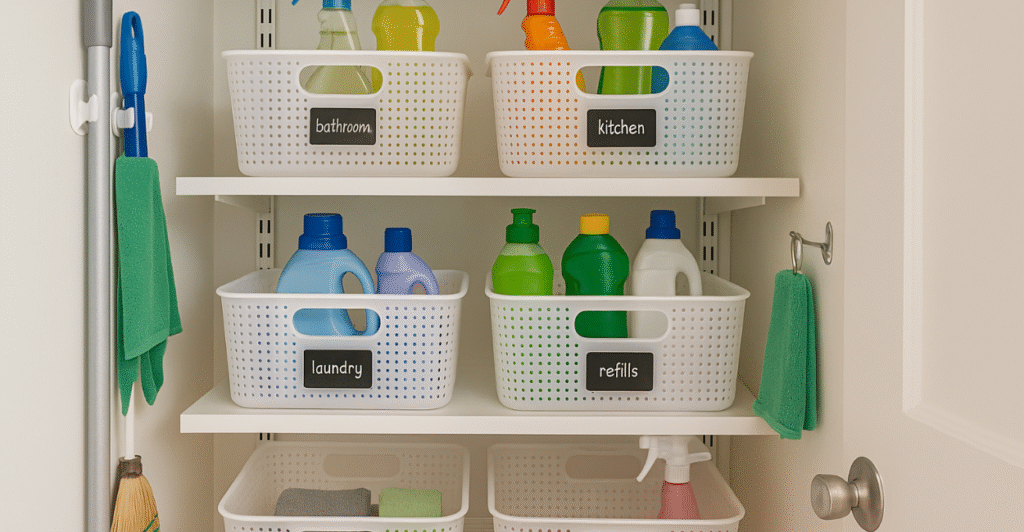 organizar produtos de limpeza na despensa