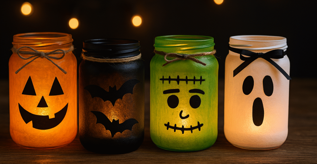 transformar potes em lindas lanternas de Halloween